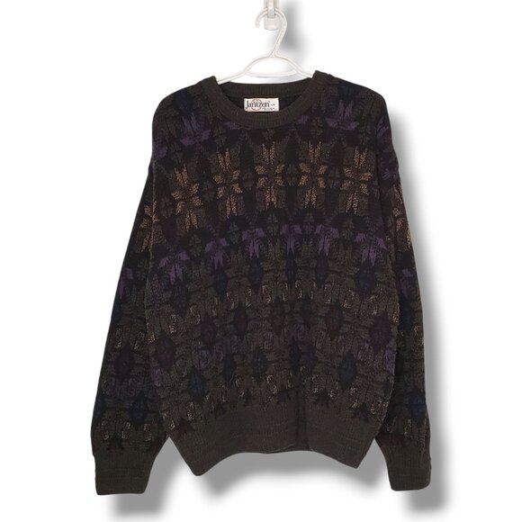 Vintage 90s Patterned Knit Sweater Green size L - Picture 1 of 4